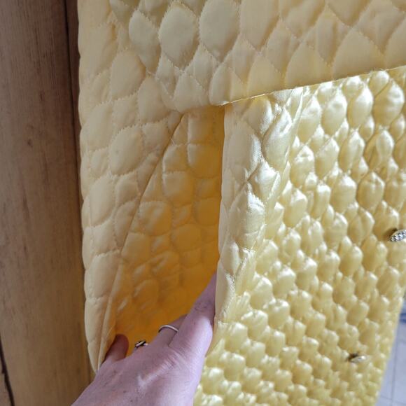 Vintage 50s Paulette of New York Yellow Satin-y Quilted Coat, XXL - Picture 6 of 10